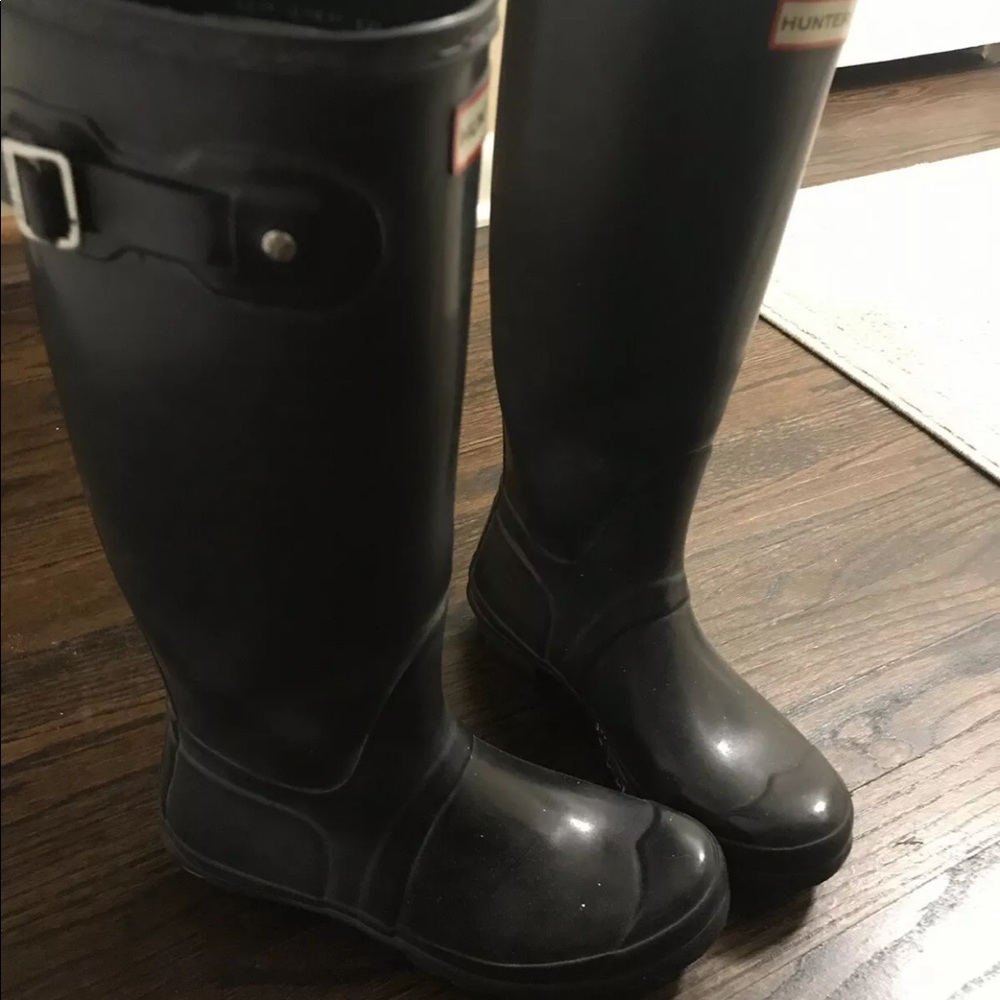 Long black hunter rain boots